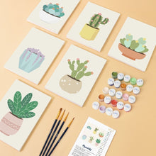 Afbeelding in Gallery-weergave laden, Mini Schilderen op Nummer 15x20cm (6 stuks) - Schattige Cactuscollectie 2