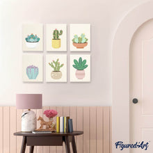 Afbeelding in Gallery-weergave laden, Mini Schilderen op Nummer 15x20cm (6 stuks) - Schattige Cactuscollectie 2