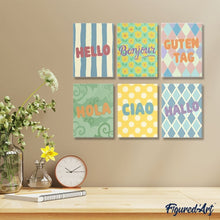 Afbeelding in Gallery-weergave laden, Mini Schilderen op Nummer 15x20cm (6 stuks) - Hallo Wereld 2