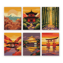 Afbeelding in Gallery-weergave laden, Mini Schilderen op Nummer 15x20cm (6 stuks) - Zonsondergang in Japan