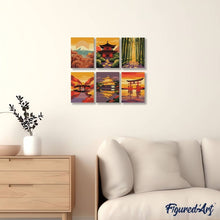 Afbeelding in Gallery-weergave laden, Mini Schilderen op Nummer 15x20cm (6 stuks) - Zonsondergang in Japan