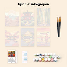Afbeelding in Gallery-weergave laden, Mini Schilderen op Nummer 15x20cm (6 stuks) - Zonsondergang in Japan