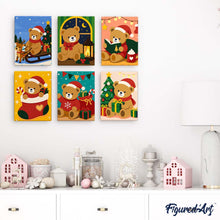Afbeelding in Gallery-weergave laden, Mini Schilderen op Nummer 15x20cm (6 stuks) - Kerstteddyberen