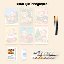 Afbeelding in Gallery-weergave laden, Mini Schilderen op Nummer 15x20cm (6 stuks) - Kerstteddyberen