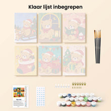 Afbeelding in Gallery-weergave laden, Mini Schilderen op Nummer 15x20cm (6 stuks) - Kerstteddyberen