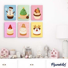 Afbeelding in Gallery-weergave laden, Mini Schilderen op Nummer 15x20cm (6 stuks) - Kerstcupcakes
