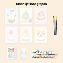 Afbeelding in Gallery-weergave laden, Mini Schilderen op Nummer 15x20cm (6 stuks) - Kerstcupcakes