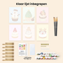 Afbeelding in Gallery-weergave laden, Mini Schilderen op Nummer 15x20cm (6 stuks) - Kerstcupcakes