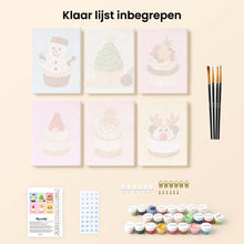 Afbeelding in Gallery-weergave laden, Mini Schilderen op Nummer 15x20cm (6 stuks) - Kerstcupcakes