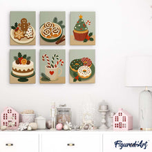 Afbeelding in Gallery-weergave laden, Mini Schilderen op Nummer 15x20cm (6 stuks) - Kerstlekkernijen