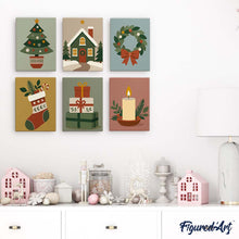 Afbeelding in Gallery-weergave laden, Mini Schilderen op Nummer 15x20cm (6 stuks) - Collectie Kerstversieringen