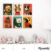 Afbeelding in Gallery-weergave laden, Mini Schilderen op Nummer 15x20cm (6 stuks) - Kerstpuppy's