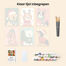 Afbeelding in Gallery-weergave laden, Mini Schilderen op Nummer 15x20cm (6 stuks) - Kerstpuppy's