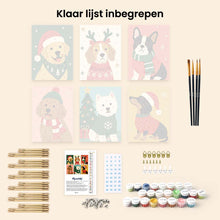Afbeelding in Gallery-weergave laden, Mini Schilderen op Nummer 15x20cm (6 stuks) - Kerstpuppy's