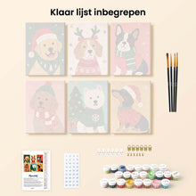 Afbeelding in Gallery-weergave laden, Mini Schilderen op Nummer 15x20cm (6 stuks) - Kerstpuppy's