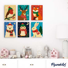 Afbeelding in Gallery-weergave laden, Mini Schilderen op Nummer 15x20cm (6 stuks) - Winterdieren