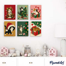 Afbeelding in Gallery-weergave laden, Mini Schilderen op Nummer 15x20cm (6 stuks) - Kerstplezier met Kittens