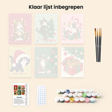 Afbeelding in Gallery-weergave laden, Mini Schilderen op Nummer 15x20cm (6 stuks) - Kerstplezier met Kittens