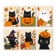 Afbeelding in Gallery-weergave laden, Mini Schilderen op Nummer 15x20cm (6 stuks) - Griezelige kattennacht
