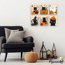 Afbeelding in Gallery-weergave laden, Mini Schilderen op Nummer 15x20cm (6 stuks) - Griezelige kattennacht