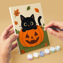 Afbeelding in Gallery-weergave laden, Mini Schilderen op Nummer 15x20cm (6 stuks) - Griezelige kattennacht