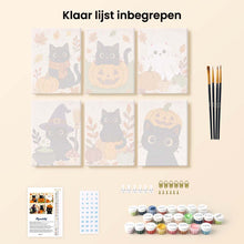 Afbeelding in Gallery-weergave laden, Mini Schilderen op Nummer 15x20cm (6 stuks) - Griezelige kattennacht