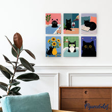 Afbeelding in Gallery-weergave laden, Mini Schilderen op Nummer 15x20cm (6 stuks) - Kattenleven