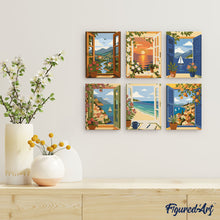 Afbeelding in Gallery-weergave laden, Mini Schilderen op Nummer 15x20cm (6 stuks) - Ramen met uitzicht op de oceaan