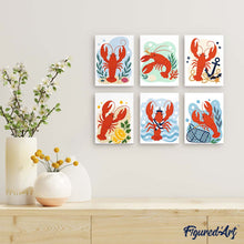 Afbeelding in Gallery-weergave laden, Mini Serie Schilderen op Nummer 15x20cm (6 stuks) - Kustkreeft Collectie