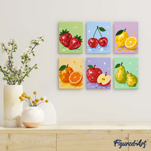 Afbeelding in Gallery-weergave laden, Mini Serie Schilderen op Nummer 15x20cm (6 stuks) - Disco Fruit Collectie