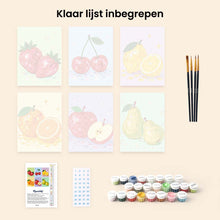Afbeelding in Gallery-weergave laden, Mini Serie Schilderen op Nummer 15x20cm (6 stuks) - Disco Fruit Collectie