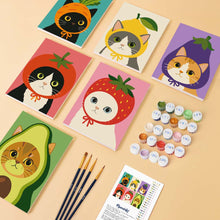 Afbeelding in Gallery-weergave laden, Mini Serie Schilderen op Nummer 15x20cm (6 stuks) - Katten met Fruit- en Groentenmutsen