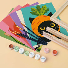 Afbeelding in Gallery-weergave laden, Mini Serie Schilderen op Nummer 15x20cm (6 stuks) - Katten met Fruit- en Groentenmutsen