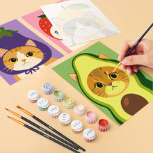 Afbeelding in Gallery-weergave laden, Mini Serie Schilderen op Nummer 15x20cm (6 stuks) - Katten met Fruit- en Groentenmutsen