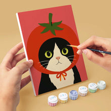Afbeelding in Gallery-weergave laden, Mini Serie Schilderen op Nummer 15x20cm (6 stuks) - Katten met Fruit- en Groentenmutsen