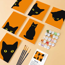 Afbeelding in Gallery-weergave laden, Mini Serie Schilderen op Nummer 15x20cm (6 stuks) - Zwarte Kat Kiekeboe