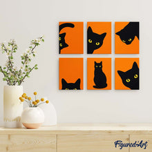 Afbeelding in Gallery-weergave laden, Mini Serie Schilderen op Nummer 15x20cm (6 stuks) - Zwarte Kat Kiekeboe
