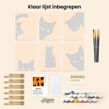 Afbeelding in Gallery-weergave laden, Mini Serie Schilderen op Nummer 15x20cm (6 stuks) - Zwarte Kat Kiekeboe