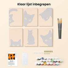 Afbeelding in Gallery-weergave laden, Mini Serie Schilderen op Nummer 15x20cm (6 stuks) - Zwarte Kat Kiekeboe