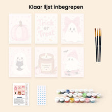 Afbeelding in Gallery-weergave laden, Mini Serie Schilderen op Nummer 15x20cm (6 stuks) - Schattig Roze Halloween