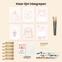 Afbeelding in Gallery-weergave laden, Mini Serie Schilderen op Nummer 15x20cm (6 stuks) - Schattig Roze Halloween