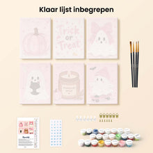 Afbeelding in Gallery-weergave laden, Mini Serie Schilderen op Nummer 15x20cm (6 stuks) - Schattig Roze Halloween