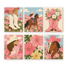 Afbeelding in Gallery-weergave laden, Mini Serie Schilderen op Nummer 15x20cm (6 stuks) - Roze Cowgirl