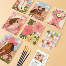 Afbeelding in Gallery-weergave laden, Mini Serie Schilderen op Nummer 15x20cm (6 stuks) - Roze Cowgirl