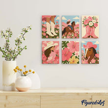 Afbeelding in Gallery-weergave laden, Mini Serie Schilderen op Nummer 15x20cm (6 stuks) - Roze Cowgirl