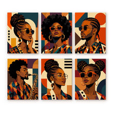Afbeelding in Gallery-weergave laden, Mini Serie Schilderen op Nummer 15x20cm (6 stuks) - Afro Pop Art Portretten
