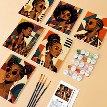 Afbeelding in Gallery-weergave laden, Mini Serie Schilderen op Nummer 15x20cm (6 stuks) - Afro Pop Art Portretten