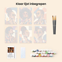 Afbeelding in Gallery-weergave laden, Mini Serie Schilderen op Nummer 15x20cm (6 stuks) - Afro Pop Art Portretten