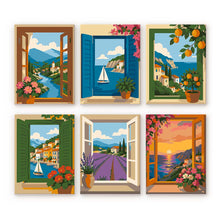 Afbeelding in Gallery-weergave laden, Mini Serie Schilderen op Nummer 15x20cm (6 stuks) - Uitzichten door het Raam