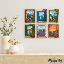 Afbeelding in Gallery-weergave laden, Mini Serie Schilderen op Nummer 15x20cm (6 stuks) - Uitzichten door het Raam